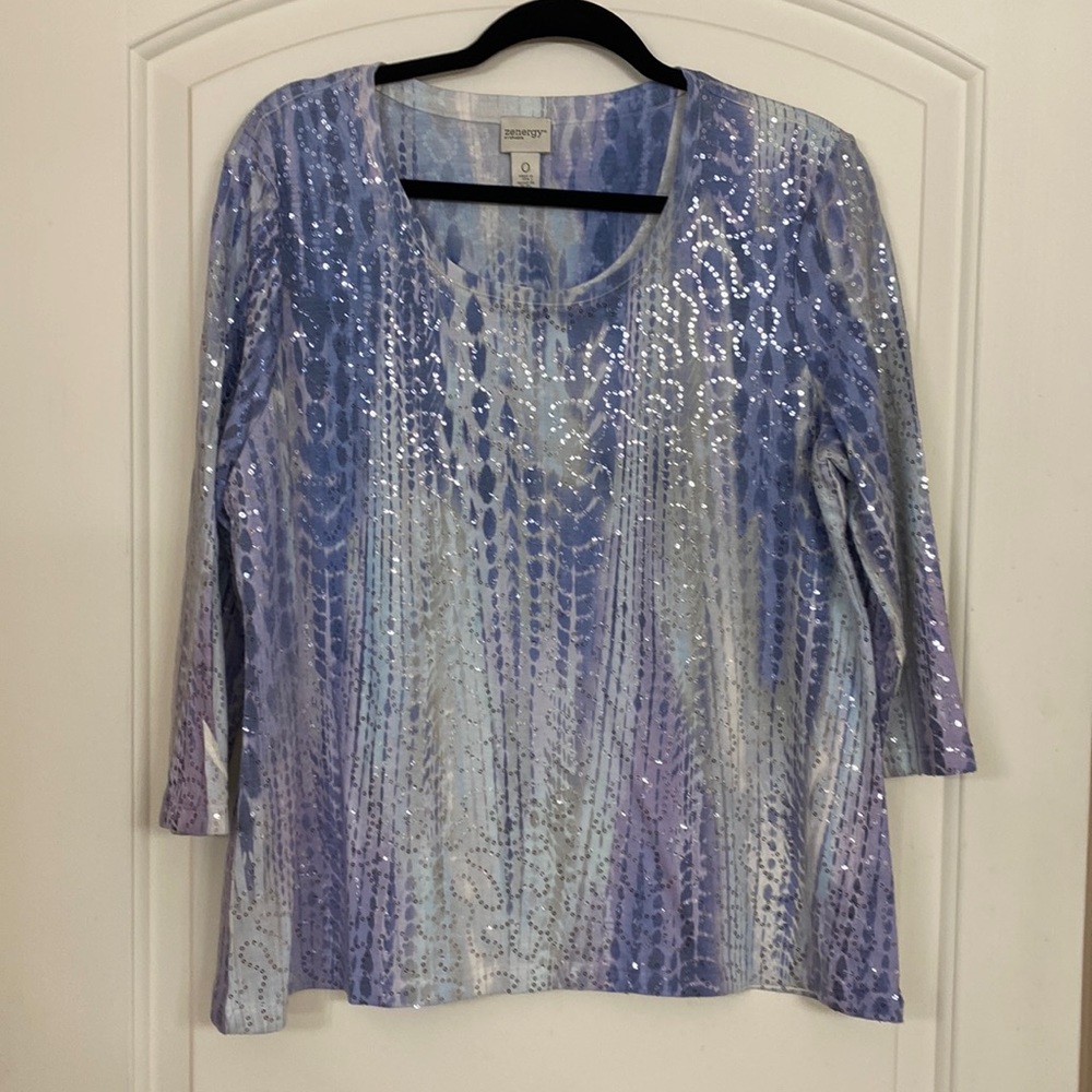 Chico’s Zenergy 3/4 Sleeve Sequined Top, Size 0